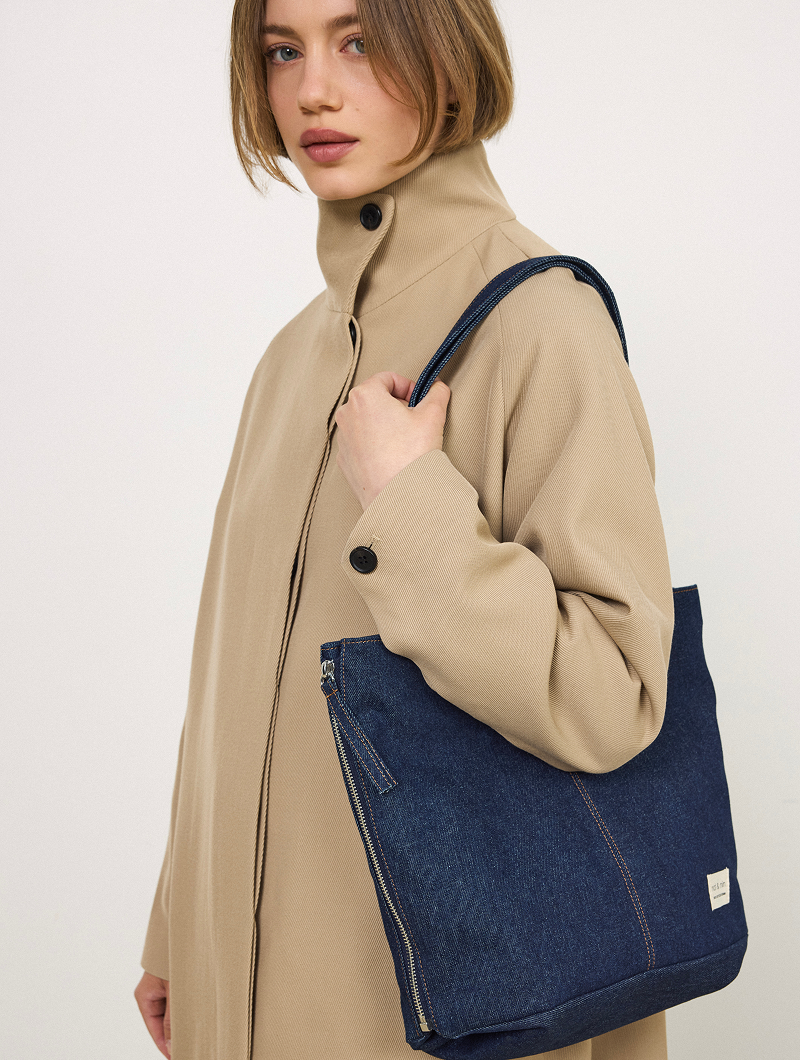 Sidney Denim - Denim handbag with handles and shoulder strap – nat Sidney Denim - Denim handbag with handles and shoulder strap – nat