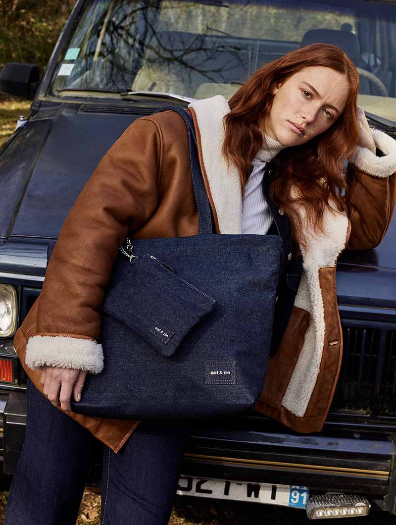 Sunny Denim Grand cabas en denim avec pochette Nat Nin
