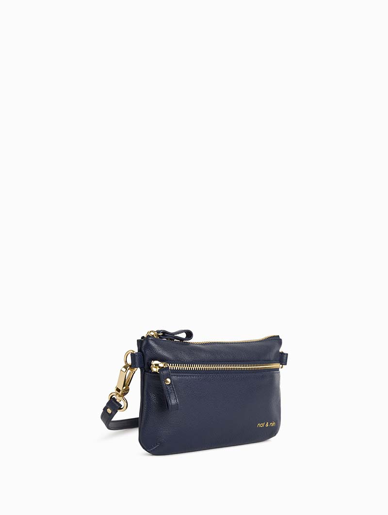 VICKY 2 - Small leather clutch bag with strap - nat & nin