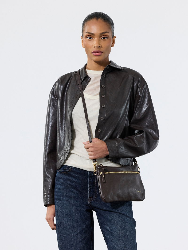VICKY - Women's leather clutch bag shoulder strap - nat & nin