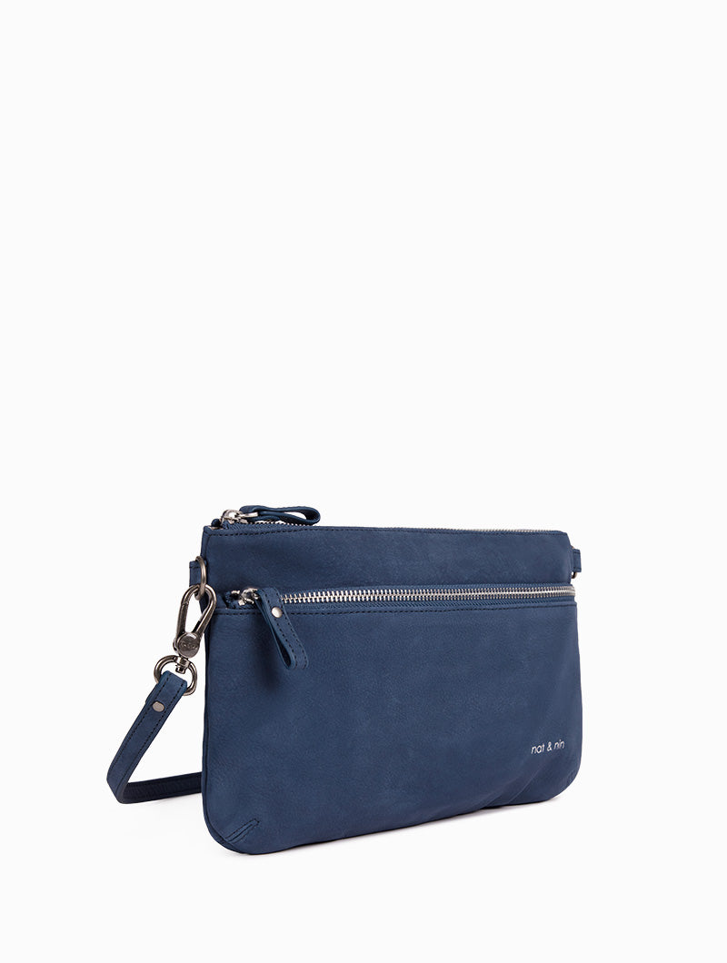 VICKY - Women's leather clutch bag shoulder strap - nat & nin