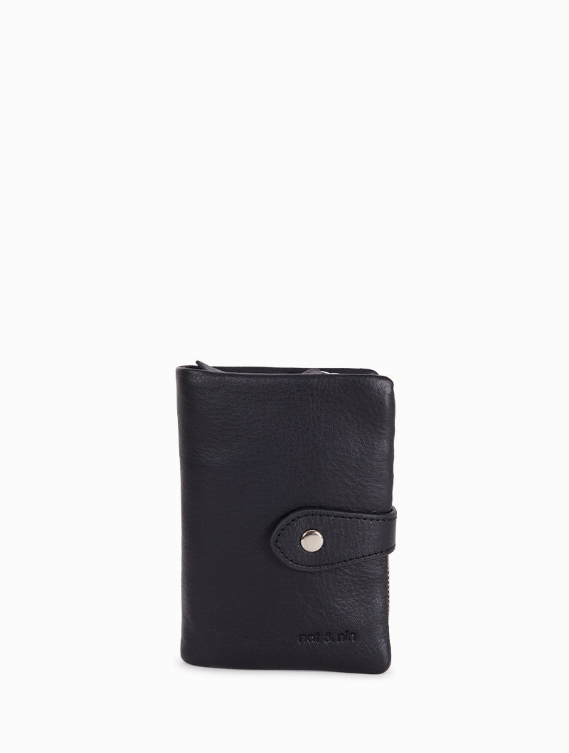 Portefeuille long en cuir noir avec fentes pour cartes et poche à Portefeuille long en cuir noir avec fentes pour cartes et poche à